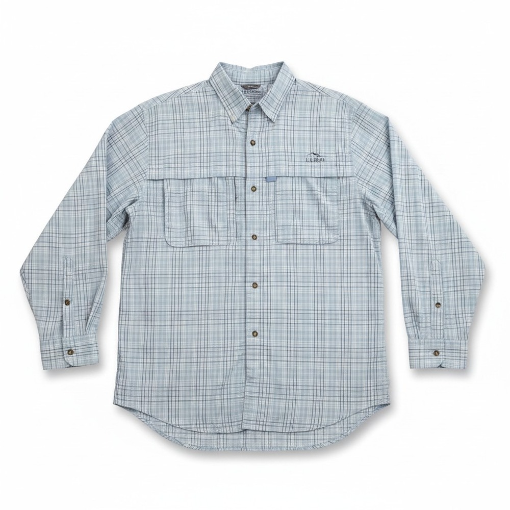LL Bean XL Tall Blue Plaid‎ Vented Fishing Shirt UPF 50 Long Sleeve Button Up